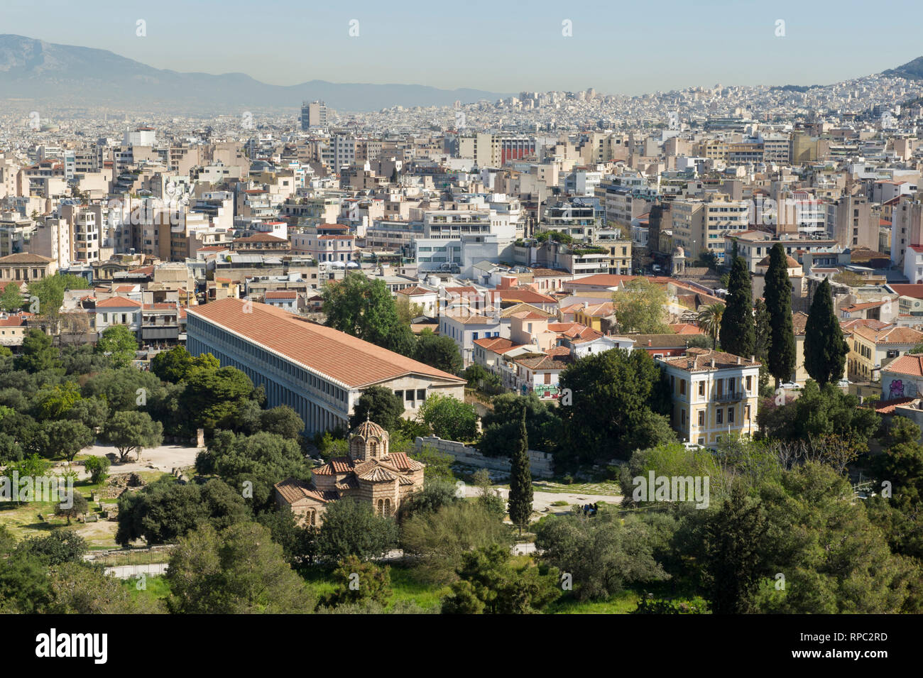 Vue depuis l'Acropole, Athènes Banque D'Images