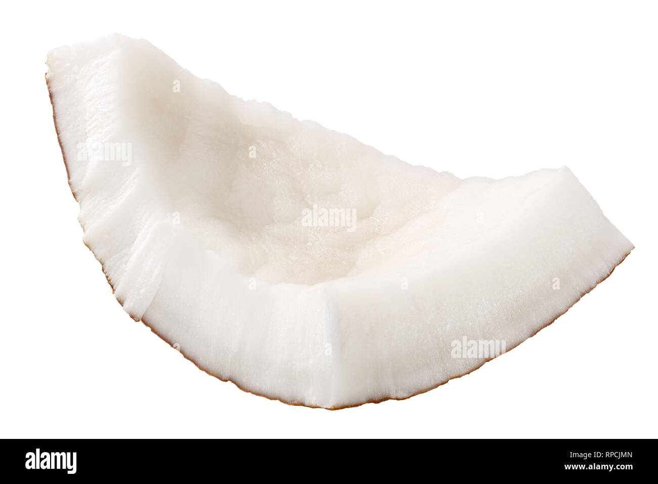Morceau de chair de noix de coco (Cocos nucifera) noyau fruits décortiqués, cassé de forme irrégulière, Banque D'Images