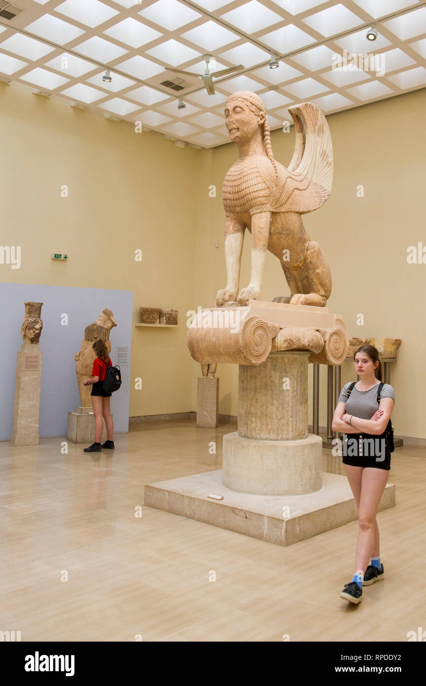 Sphinx Statue, Musée archéologique de Delphes, Delphi, Grèce Banque D'Images