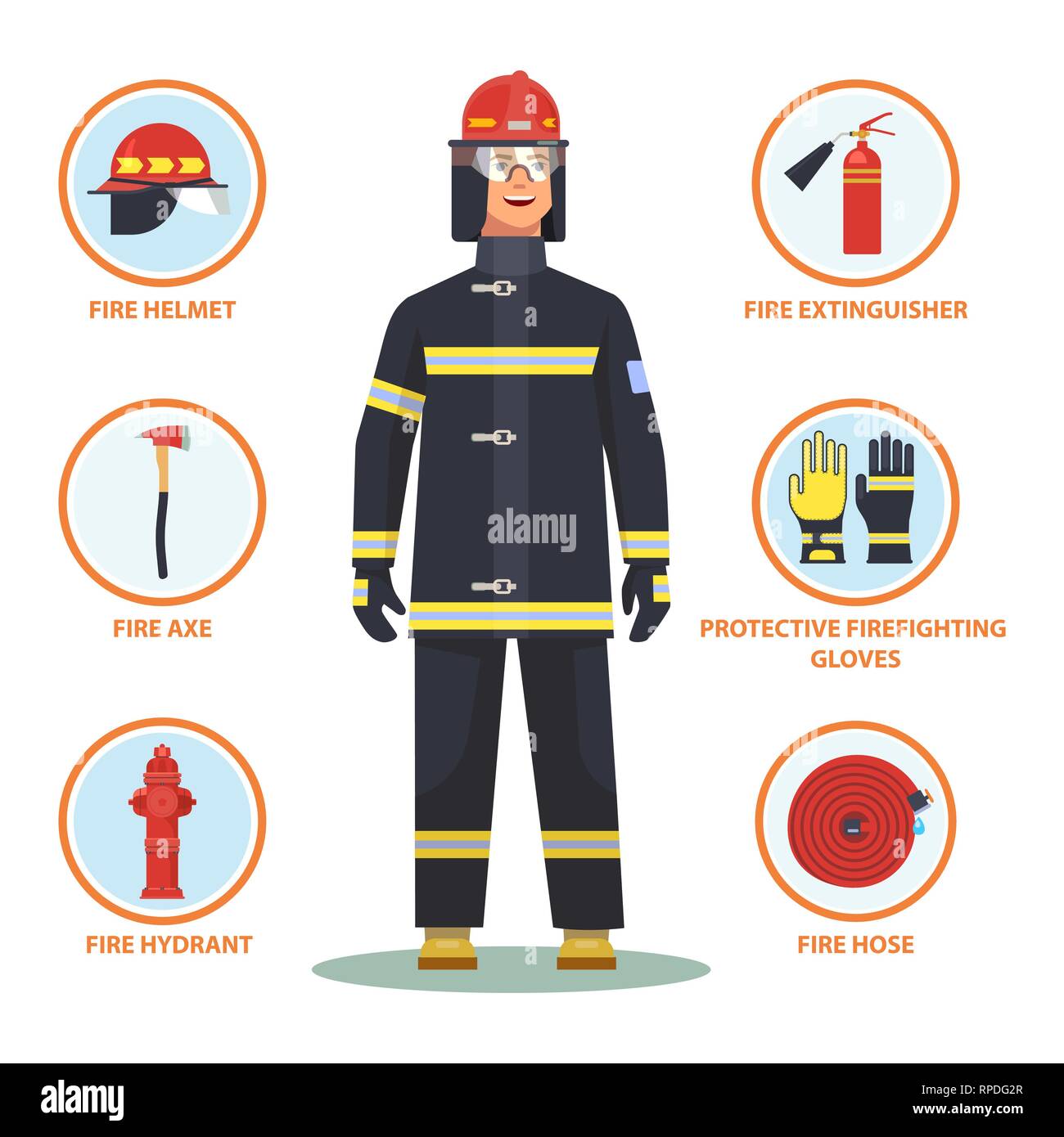 Pompier ou un pompier avec casque et fontaine Illustration de Vecteur