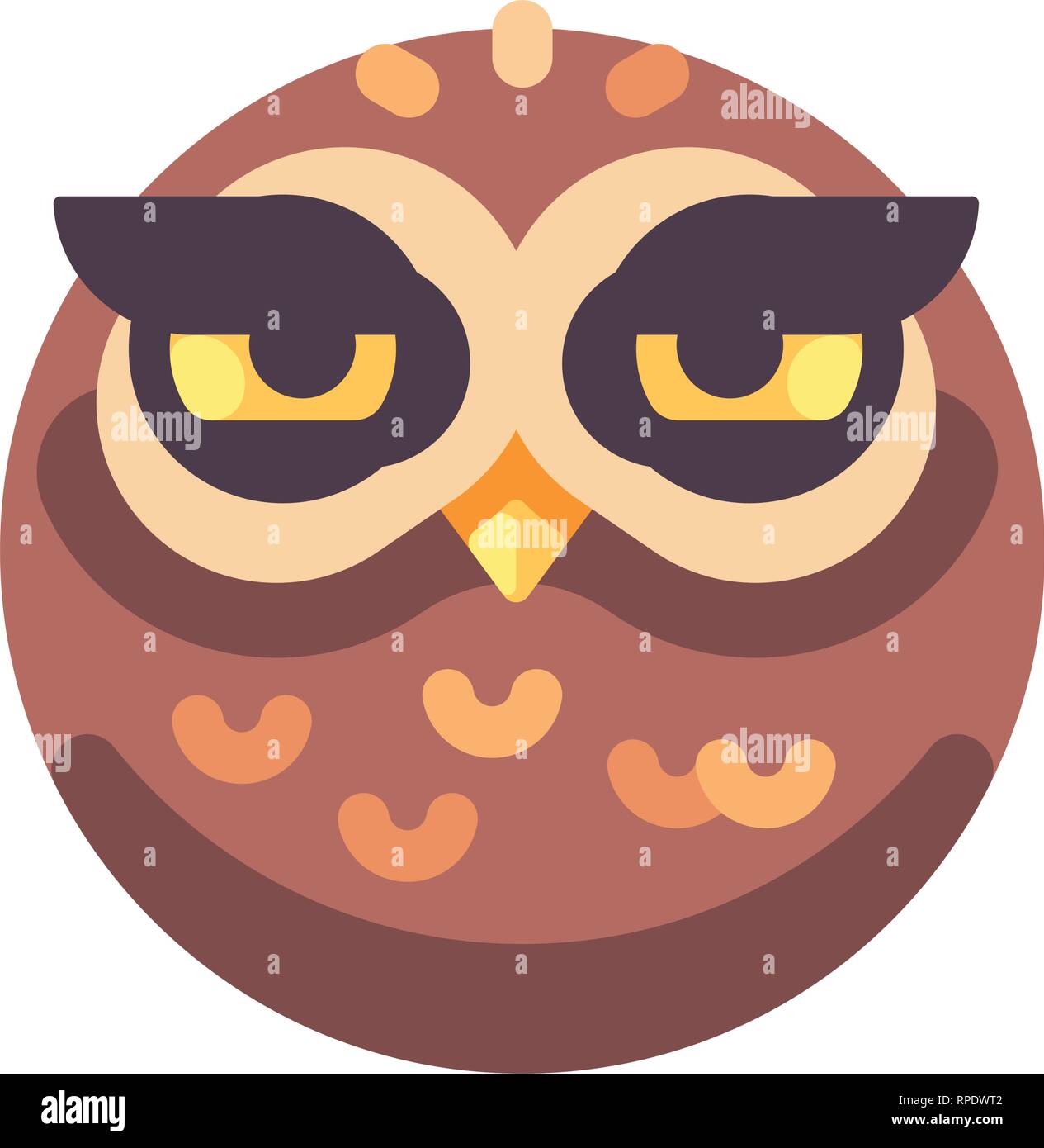 Funny sleepy brown owl icône face plate Illustration de Vecteur