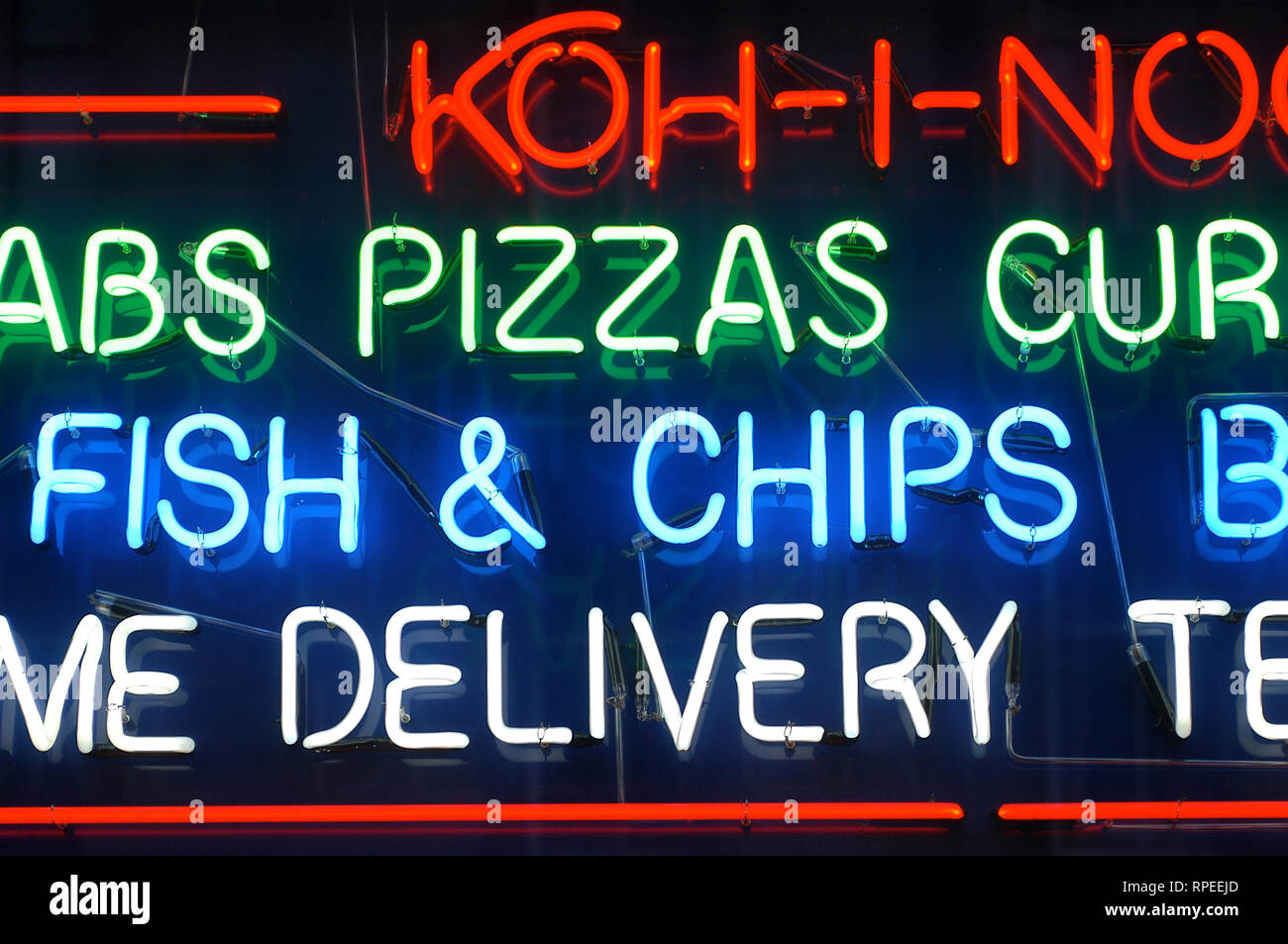 Fish & Chips est illuminé et affiche le West End, Glasgow, Écosse Banque D'Images