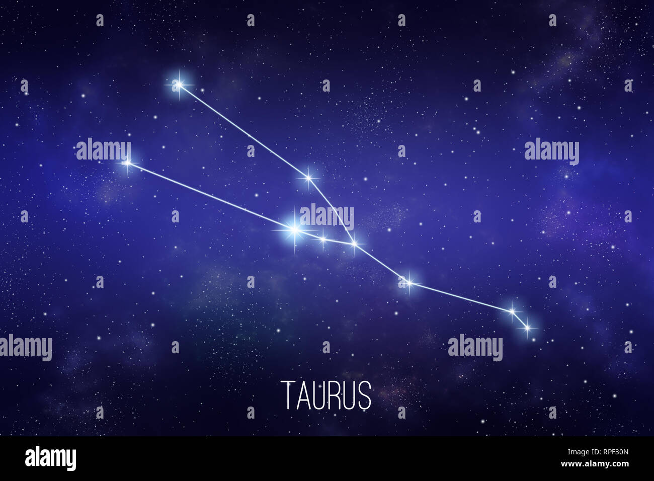 Taurus constellation du zodiaque sur un arrière-plan de l'espace étoilé avec lettrage Banque D'Images
