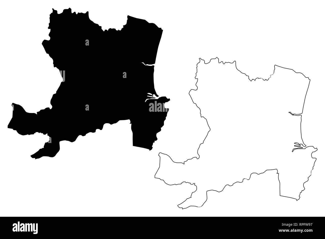 Aberdeen (Royaume-Uni, Ecosse, le gouvernement local en Ecosse) map vector illustration, croquis et gribouillis Ville conseil salon carte Aberdeen Illustration de Vecteur