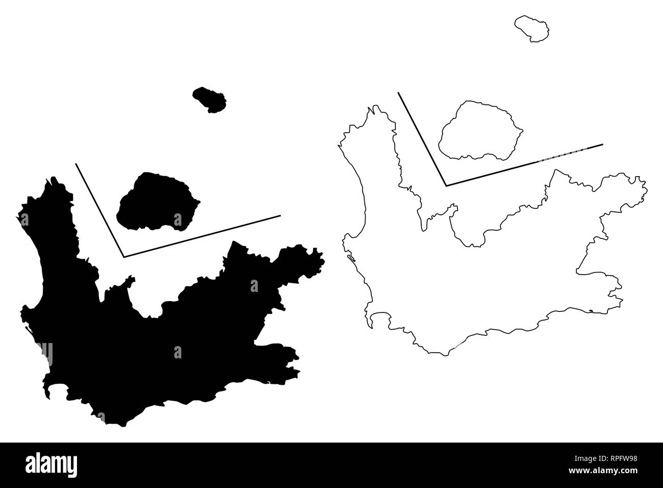 La Province du Cap occidental (Provinces de l'Afrique du Sud, République d'Afrique du Sud, les divisions administratives, RSA) map vector illustration gribouillage, croquis nous Illustration de Vecteur