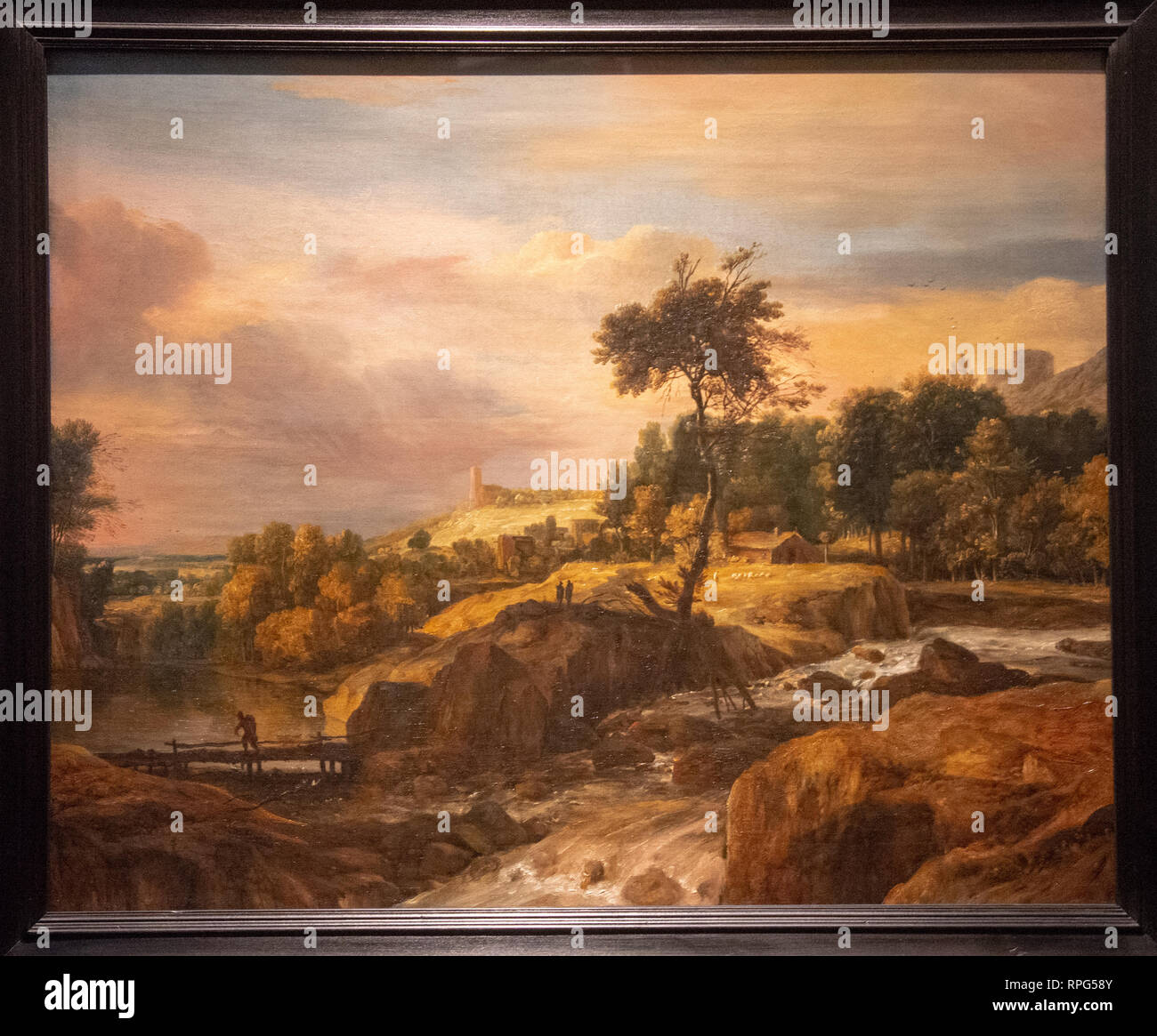 Paysage montagneux avec cascade peintre Roelant Roghman bt Banque D'Images Paysage montagneux avec cascade peintre Roelant Roghman bt Banque D'Images