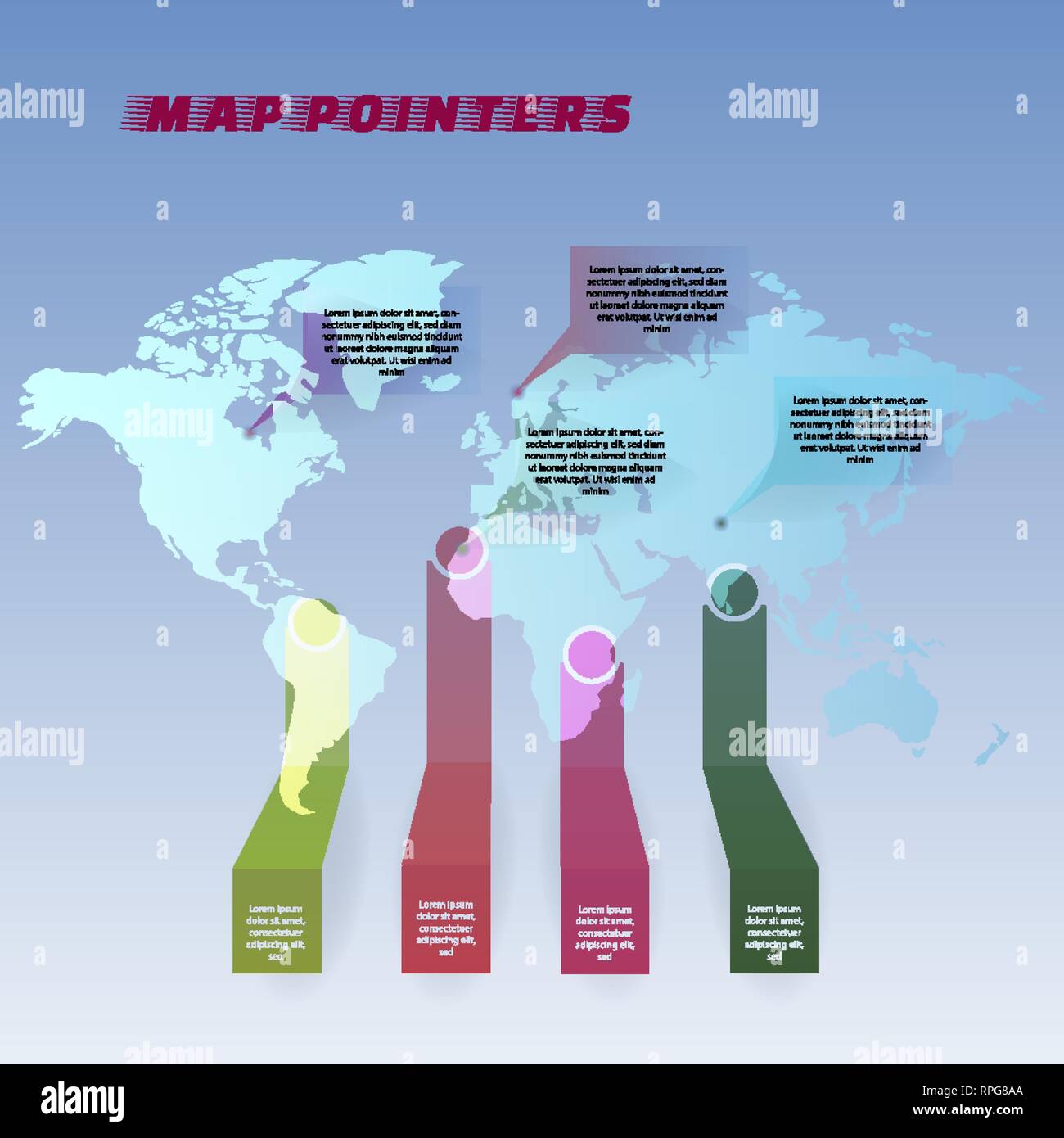 Carte du monde avec l'emplacement des icônes. Vector illustration Illustration de Vecteur