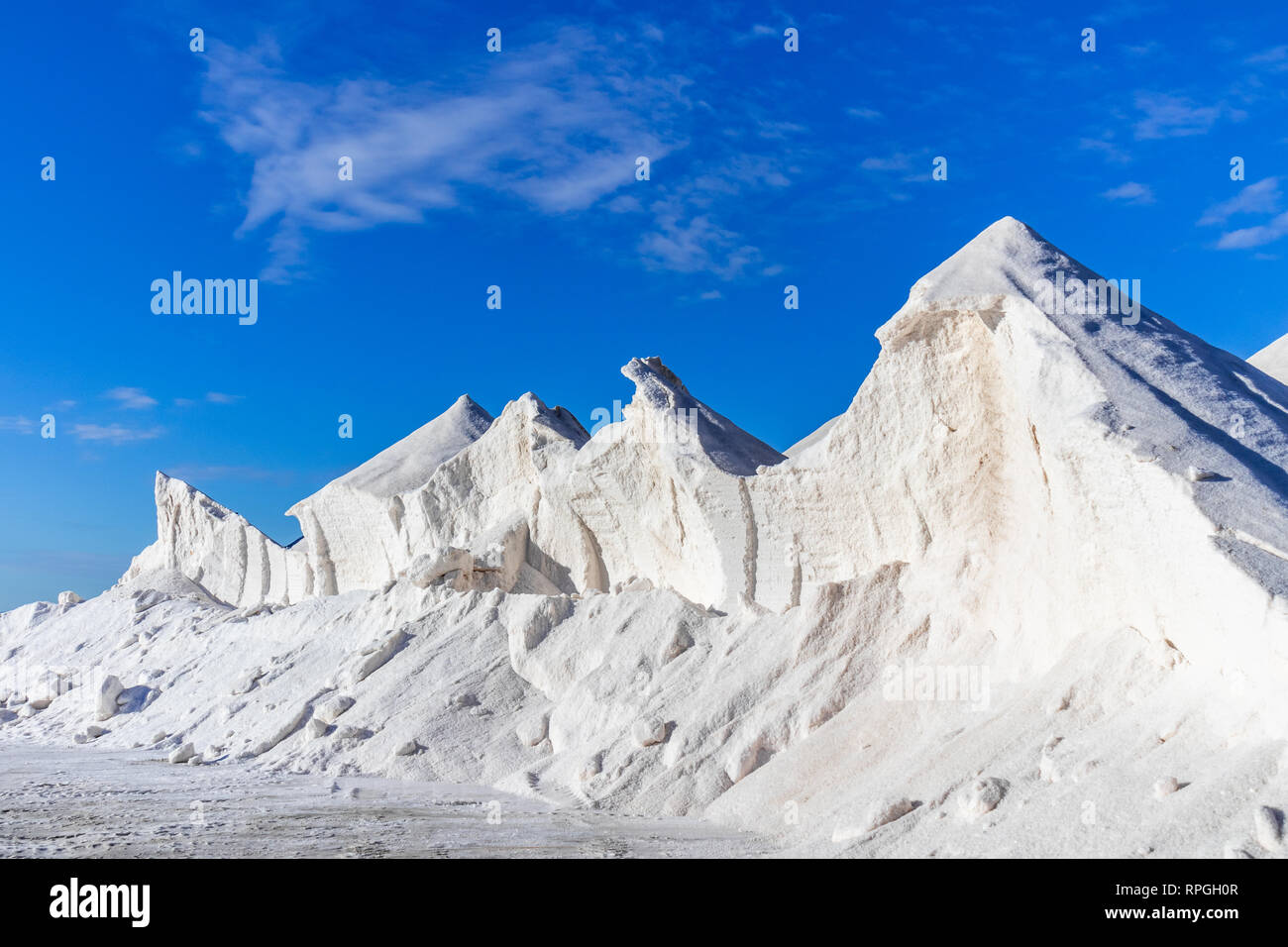 Les tas de sel de Salinas d'Es Trenc, salines, Majorque, Îles Baléares, Espagne Banque D'Images