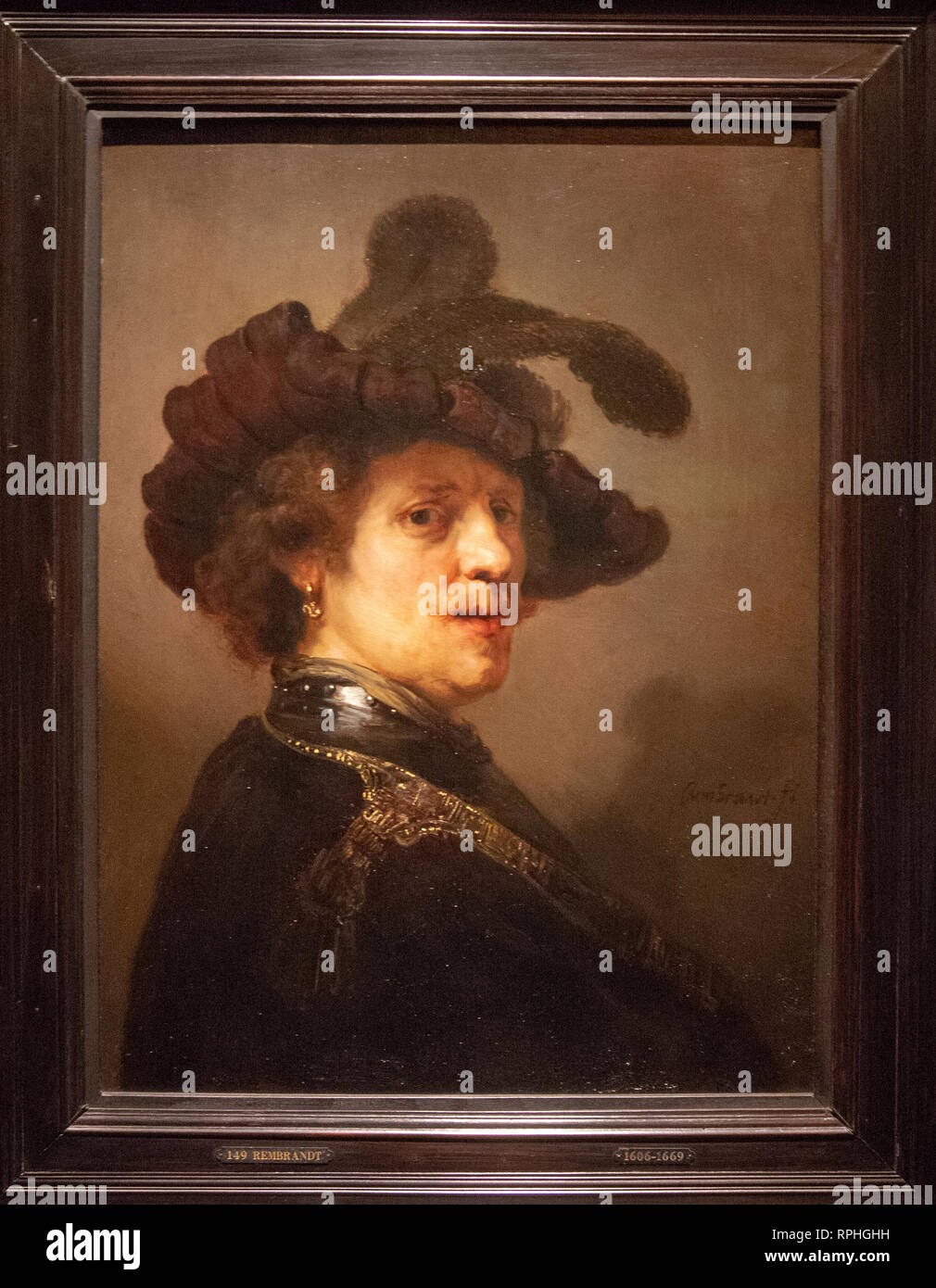 Tronie d'un homme avec un béret à plumes par peintre Rembrandt van Rijn Banque D'Images Tronie d'un homme avec un béret à plumes par peintre Rembrandt van Rijn Banque D'Images