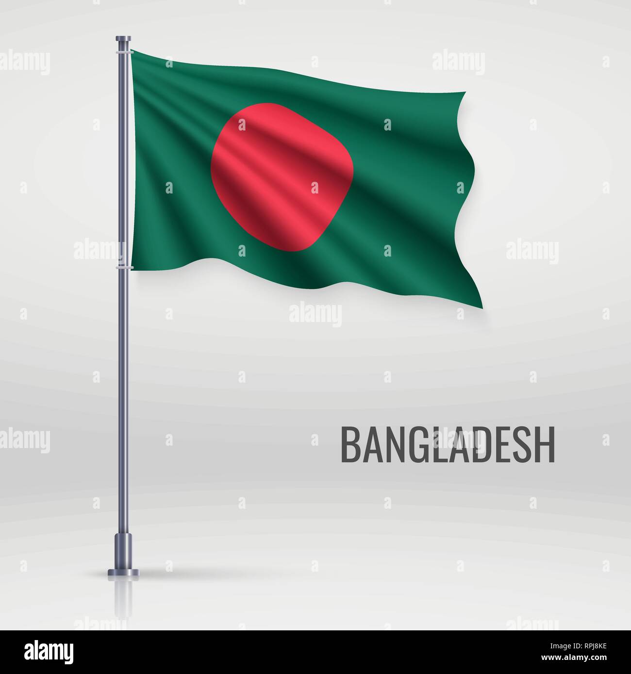 Waving Flag du Bangladesh sur mât. Modèle pour la conception de l'affiche de la fête de l'indépendance Illustration de Vecteur