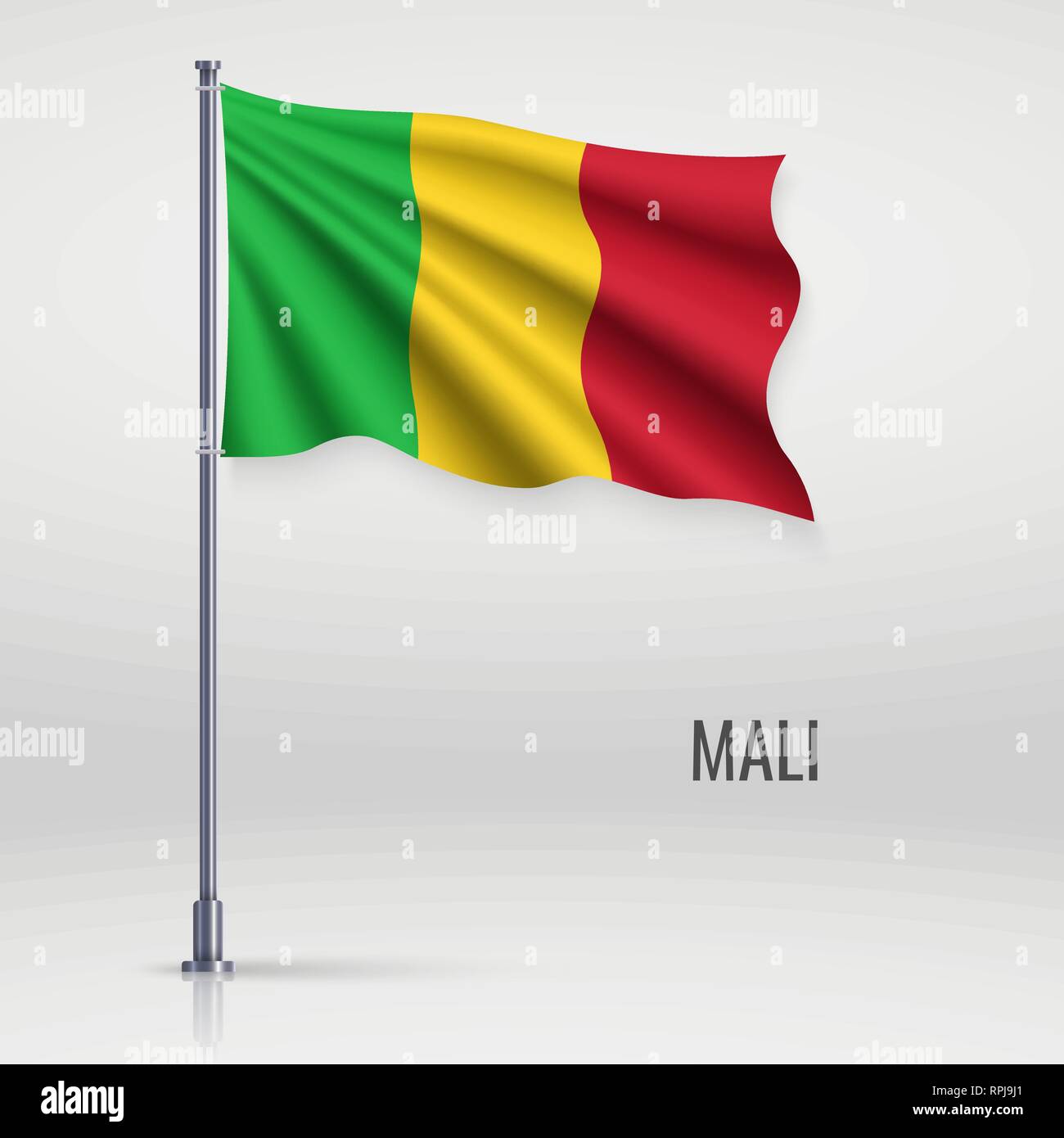 Waving Flag du Mali le mât. Modèle pour la conception de l'affiche de la fête de l'indépendance Illustration de Vecteur