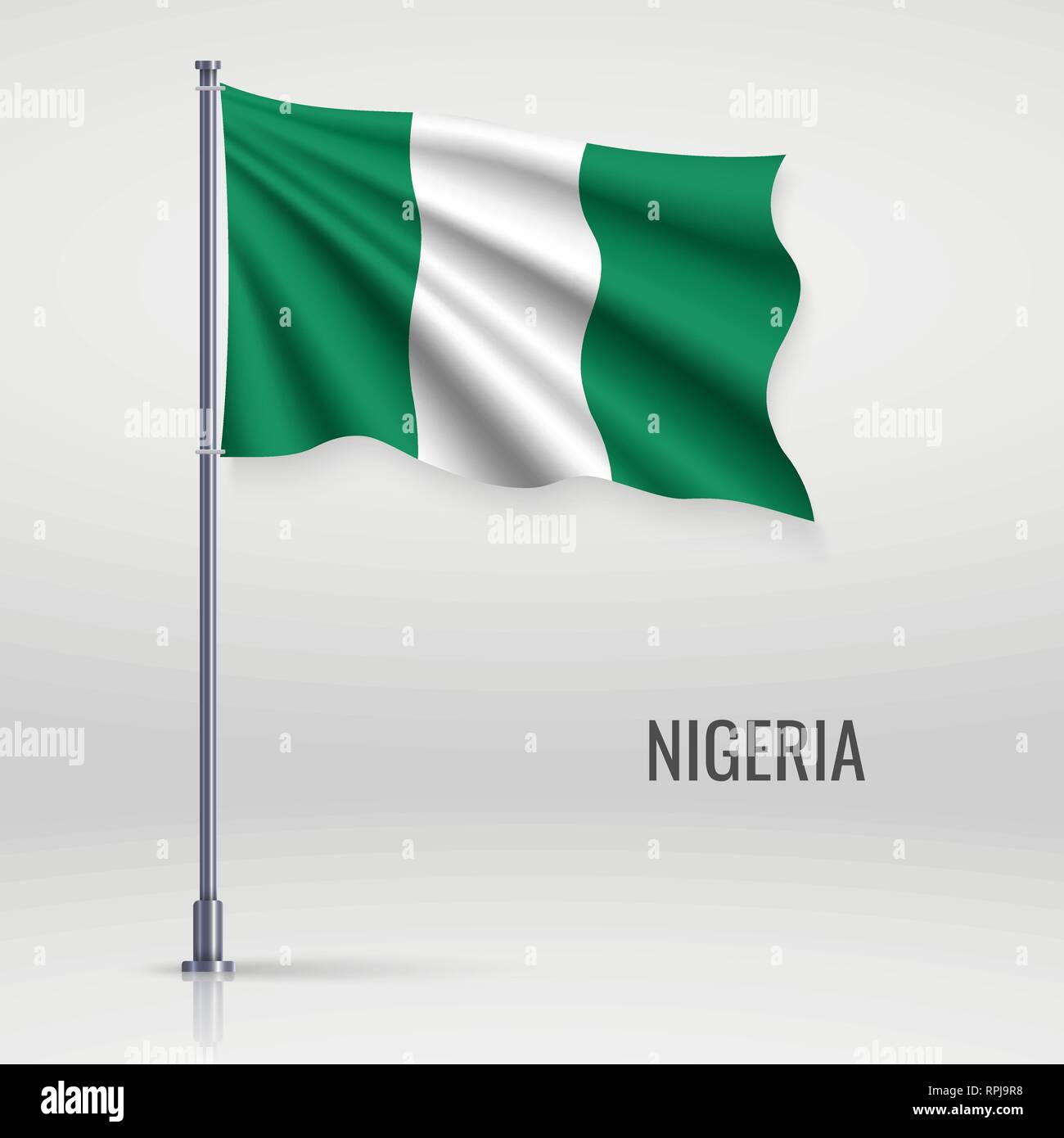 Waving Flag du Nigéria au mât. Modèle pour la conception de l'affiche de la fête de l'indépendance Illustration de Vecteur