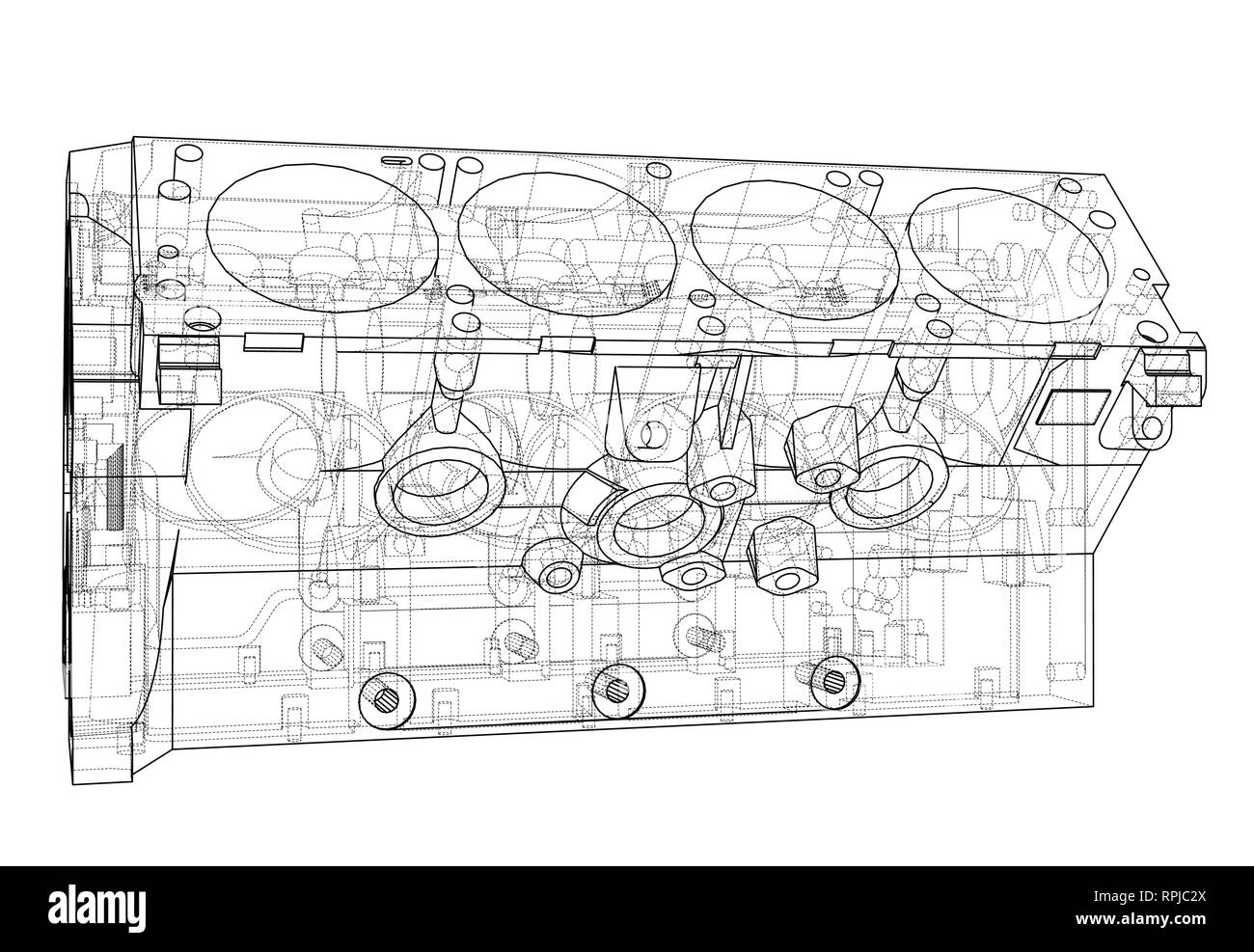 Croquis du bloc moteur. Le rendu 3D de vecteur Illustration de Vecteur