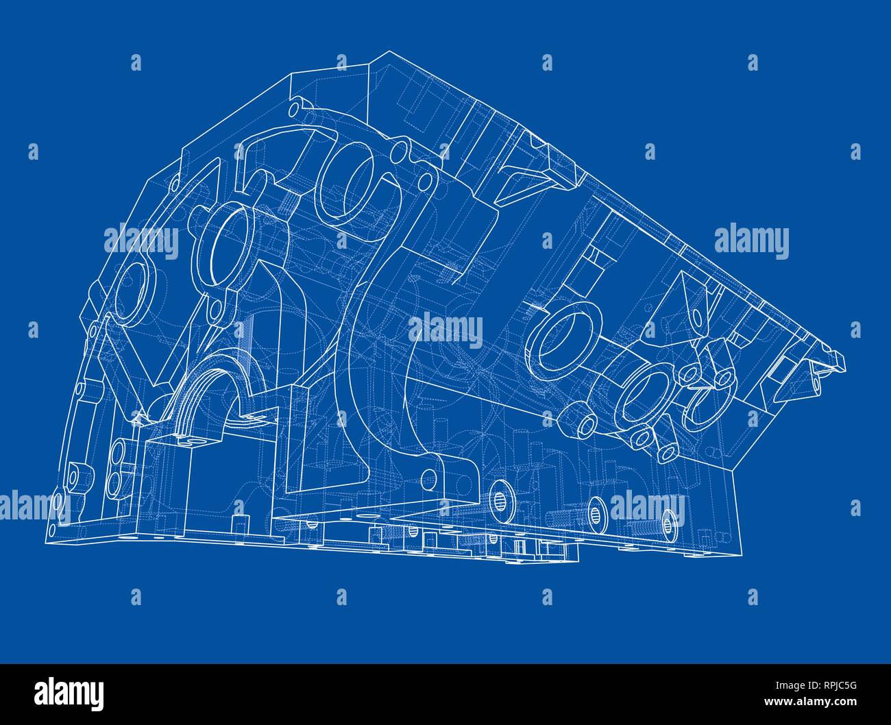 Croquis du bloc moteur. Le rendu 3D de vecteur Illustration de Vecteur
