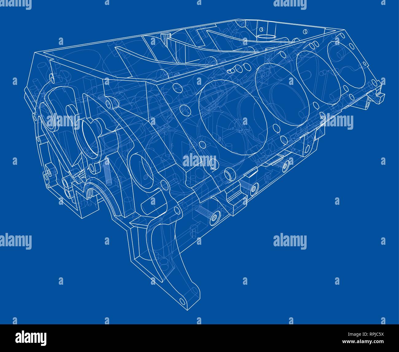 Croquis du bloc moteur. Le rendu 3D de vecteur Illustration de Vecteur