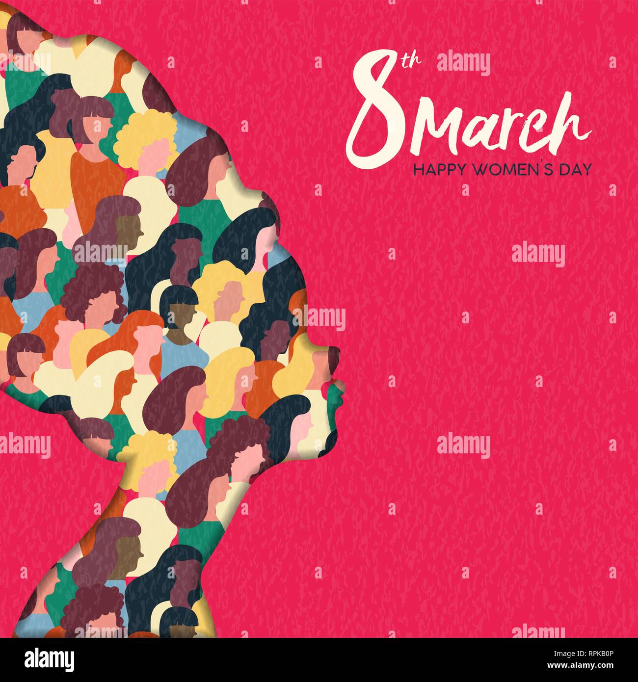 Heureux Womens Day illustration. Coupe papier africaine silhouette fille avec les groupes de femmes à l'intérieur, femme foule pour l'égalité des droits mars ou protestation pacifique conc Illustration de Vecteur