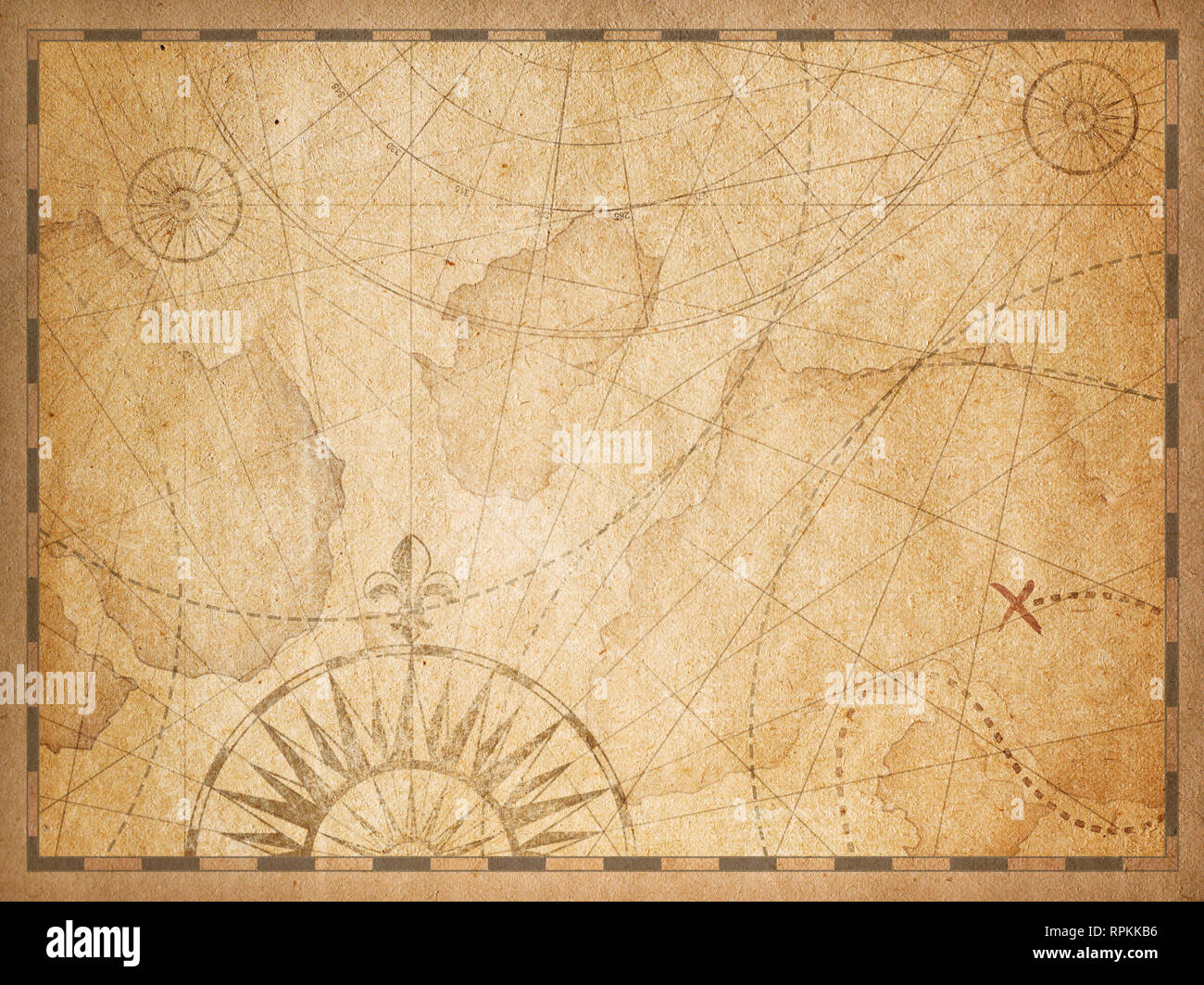 Vieux trésor caché en arrière-plan la carte nautique Banque D'Images