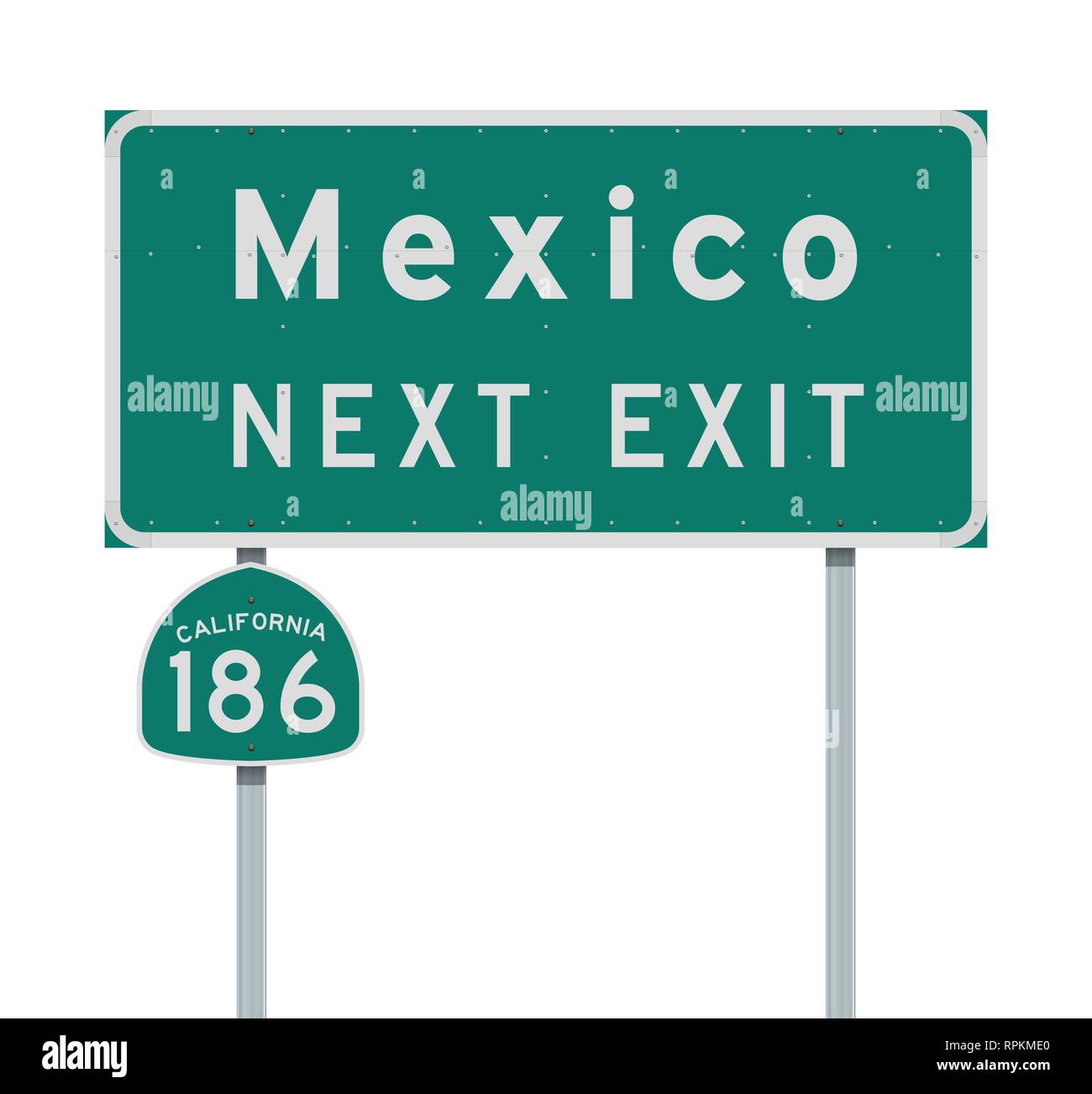 Vector illustration de la prochaine sortie du Mexique et de la Californie 186 state route panneaux verts Illustration de Vecteur