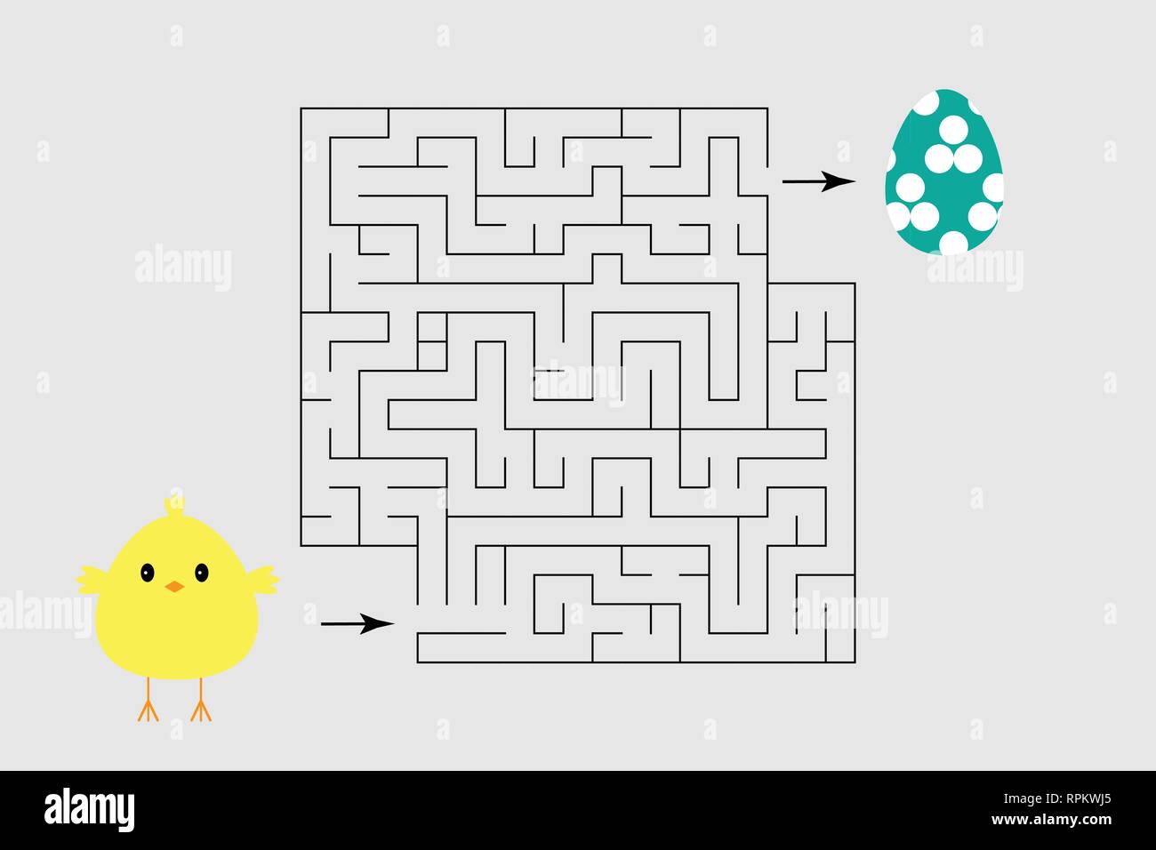Jeu labyrinthe de Pâques, aide le poussin à trouver un moyen de sortir du labyrinthe, cute cartoon character, feuille d'activité pour les enfants d'âge préscolaire, tâche pour le devel Illustration de Vecteur
