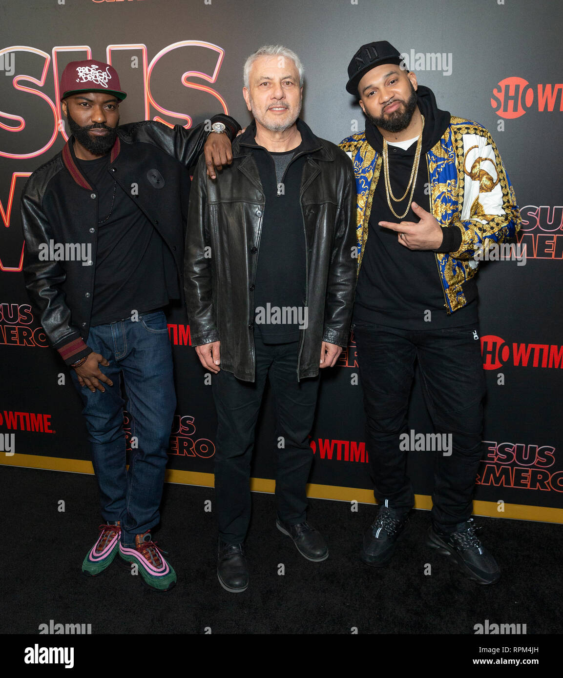 New York, États-Unis. Feb 21, 2019. Desus Nice, Gary Levine et le chevreau Mero assister aux débuts de la série de Showtime Late-Night DESUS & MERO à l'horloge New York Edition Crédit : Lev Radin/Pacific Press/Alamy Live News Banque D'Images