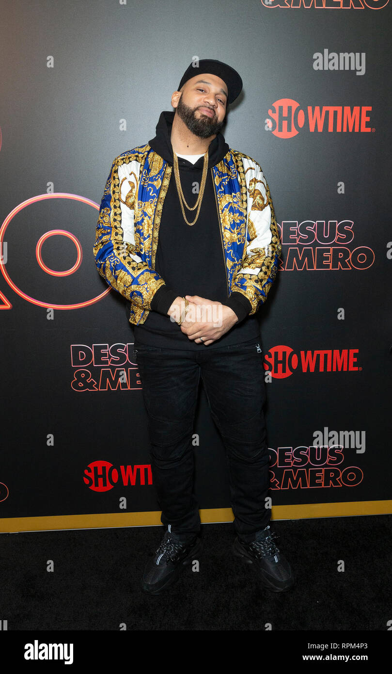 New York, États-Unis. Feb 21, 2019. Le Gamin Mero assiste à des débuts de la série de Showtime Late-Night DESUS & MERO à l'horloge New York Edition Crédit : Lev Radin/Pacific Press/Alamy Live News Banque D'Images