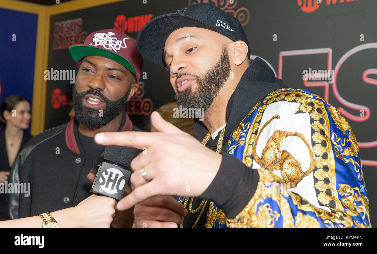 New York, États-Unis. Feb 21, 2019. Et l'enfant de Nice Desus Mero assister aux débuts de la série de Showtime Late-Night DESUS & MERO à l'horloge New York Edition Crédit : Lev Radin/Pacific Press/Alamy Live News Banque D'Images