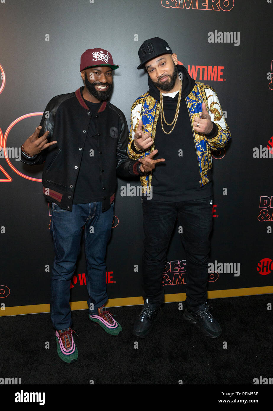 New York, États-Unis. Feb 21, 2019. Et l'enfant de Nice Desus Mero assister aux débuts de la série de Showtime Late-Night DESUS & MERO à l'horloge New York Edition Crédit : Lev Radin/Pacific Press/Alamy Live News Banque D'Images