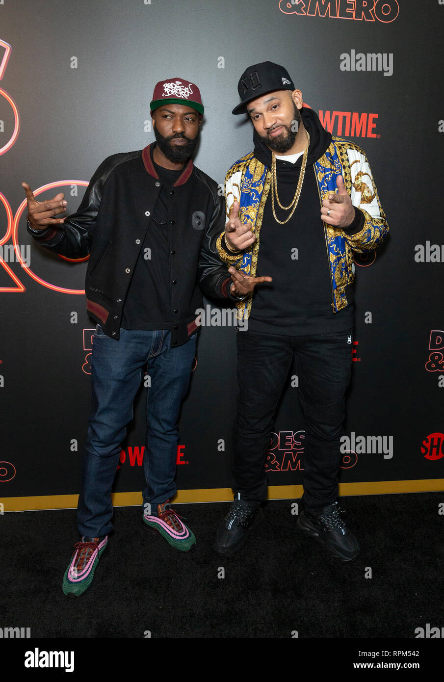 New York, États-Unis. Feb 21, 2019. Et l'enfant de Nice Desus Mero assister aux débuts de la série de Showtime Late-Night DESUS & MERO à l'horloge New York Edition Crédit : Lev Radin/Pacific Press/Alamy Live News Banque D'Images