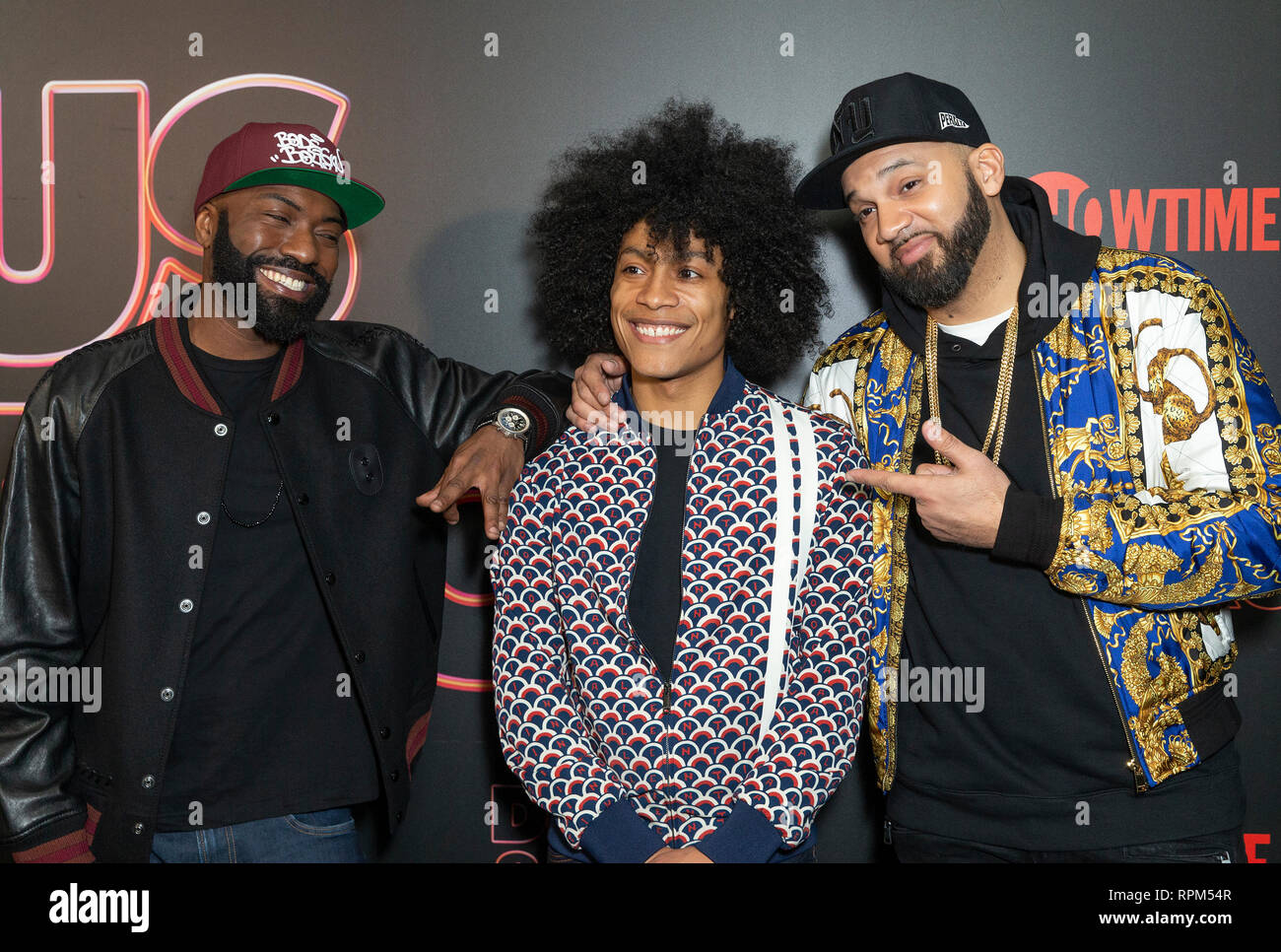 New York, États-Unis. Feb 21, 2019. Desus Nice, Victor Lopez et l'enfant Mero assister aux débuts de la série de Showtime Late-Night DESUS & MERO à l'horloge New York Edition Crédit : Lev Radin/Pacific Press/Alamy Live News Banque D'Images