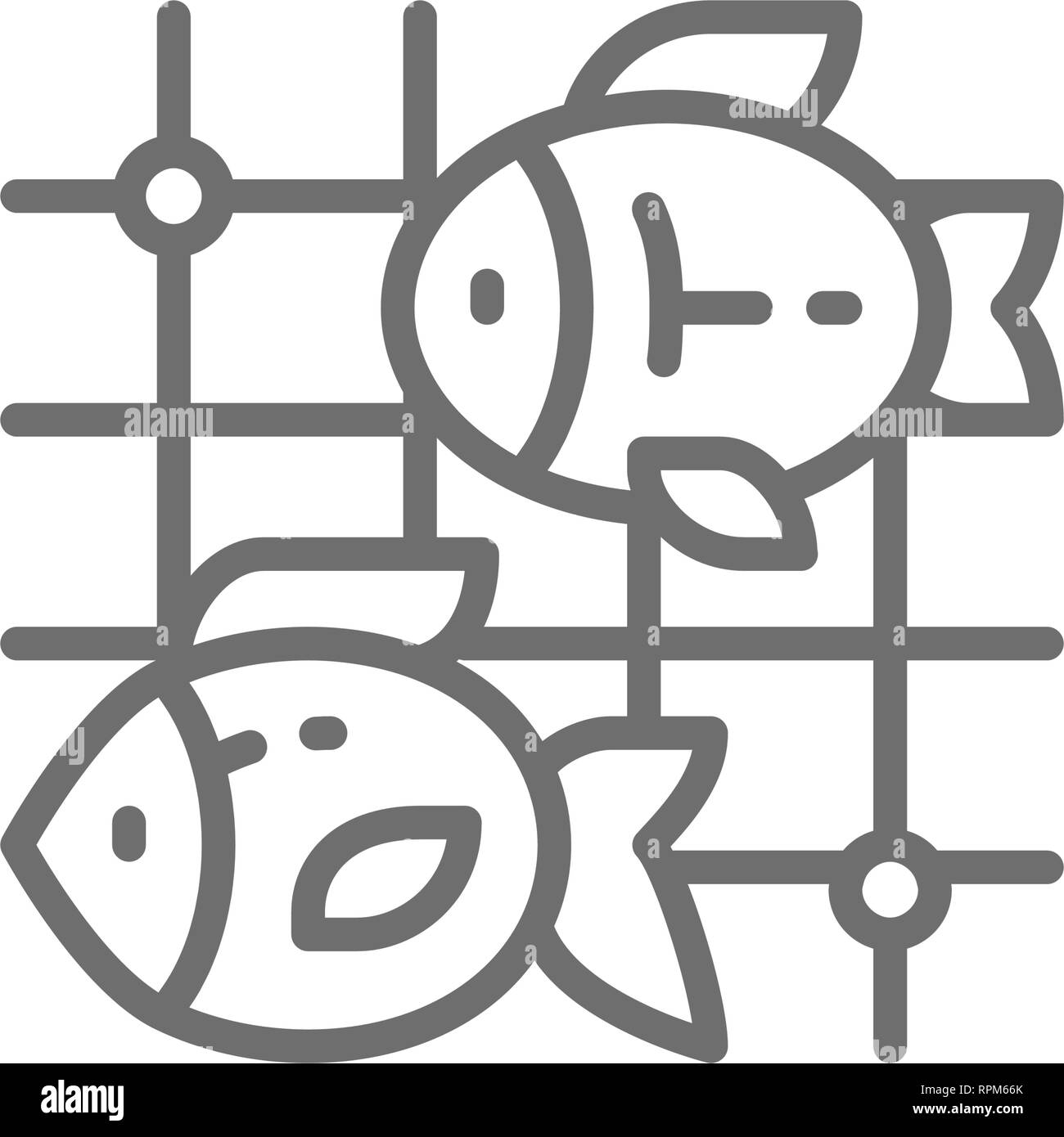 Les poissons dans les filets de pêche icône ligne. Isolé sur fond blanc Illustration de Vecteur