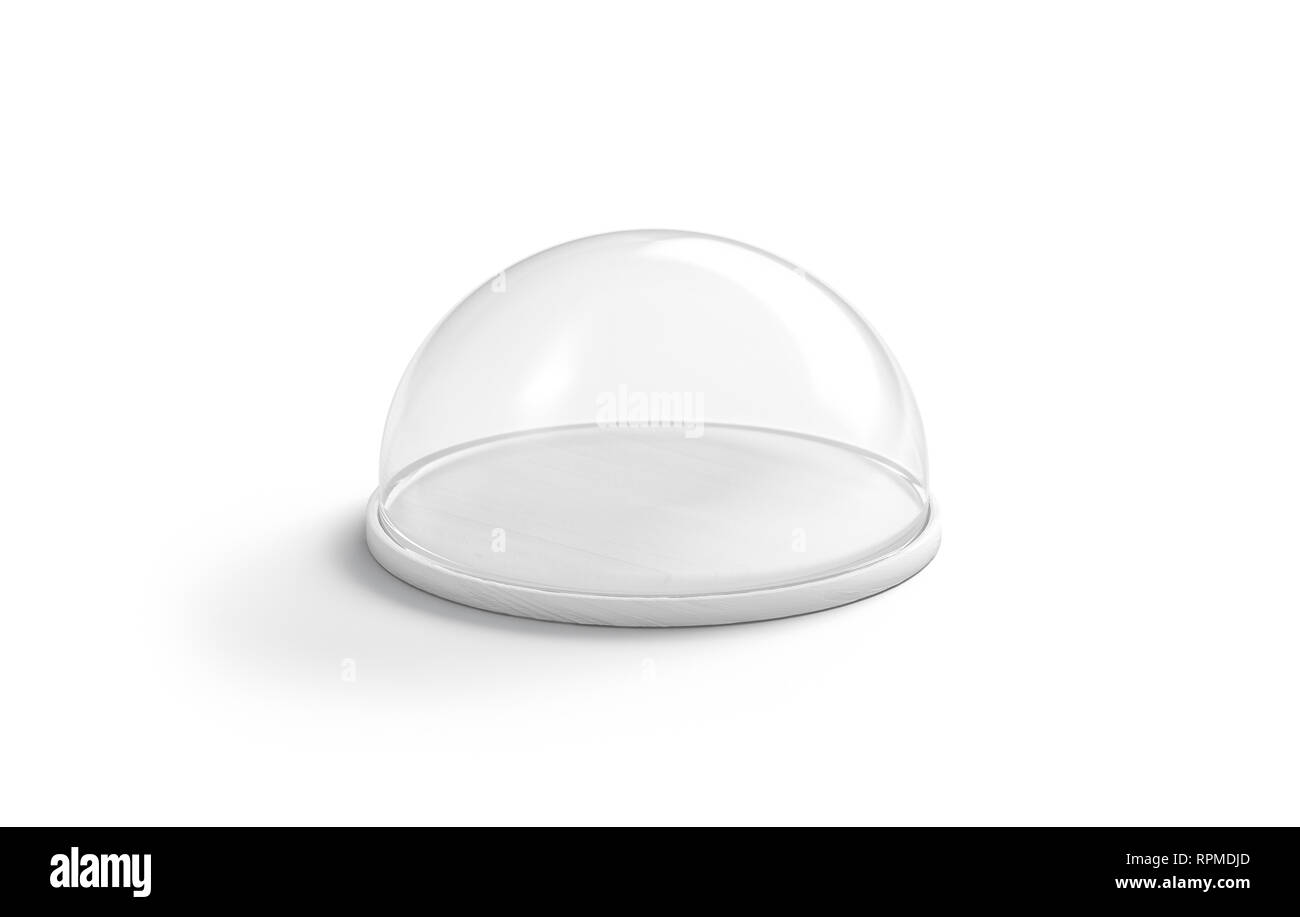 Bouchon en verre blanc à blanc pour gâteau immersive, isolé, rendu 3d. Salver vide avec couvercle transparent des maquettes. Vernis acrylique couvercle pour protéger l'alimentation. Banque D'Images