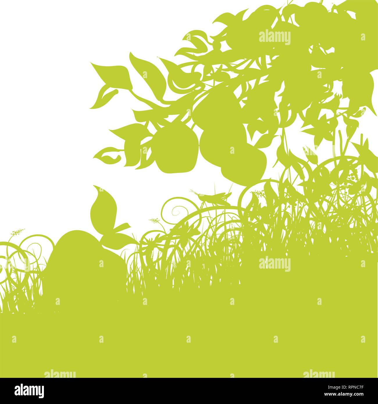 Les pommes et les fruits sous un arbre Illustration de Vecteur