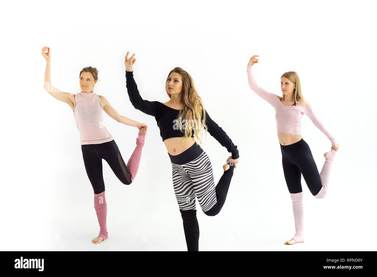 Trois belles filles sport pilates yoga train Banque D'Images