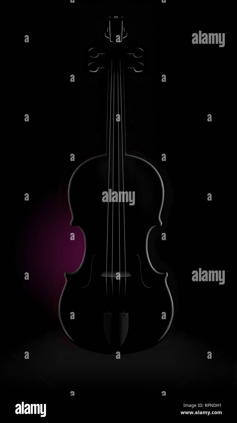 Dans cette image, on voit un violon qui brille dans un éclairage frappant et inhabituel. Voici une illustration. Banque D'Images