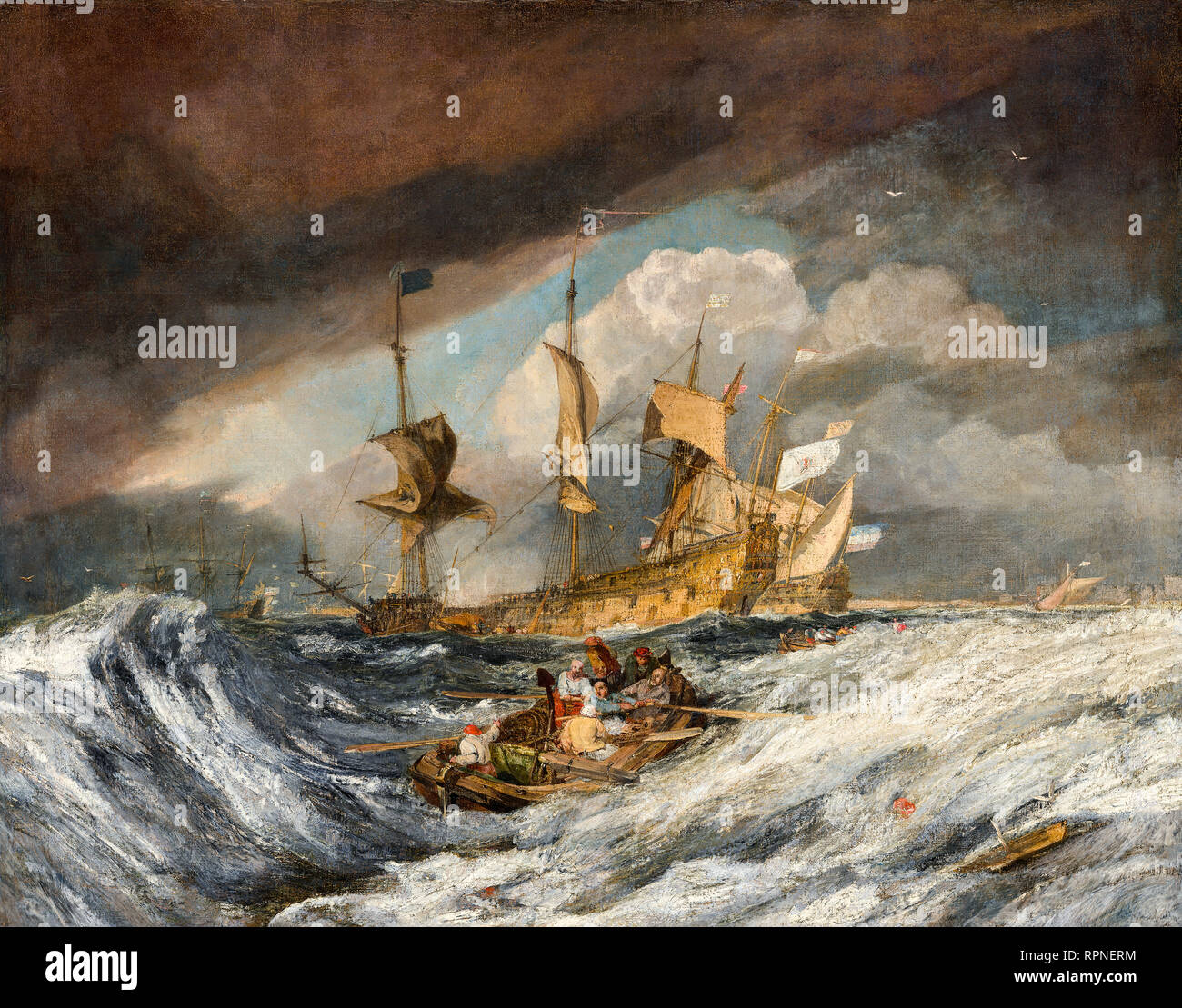 JMW Turner, bateaux effectuant ancrages sur l'anglais des hommes de guerre, ch. 1804, peinture Banque D'Images