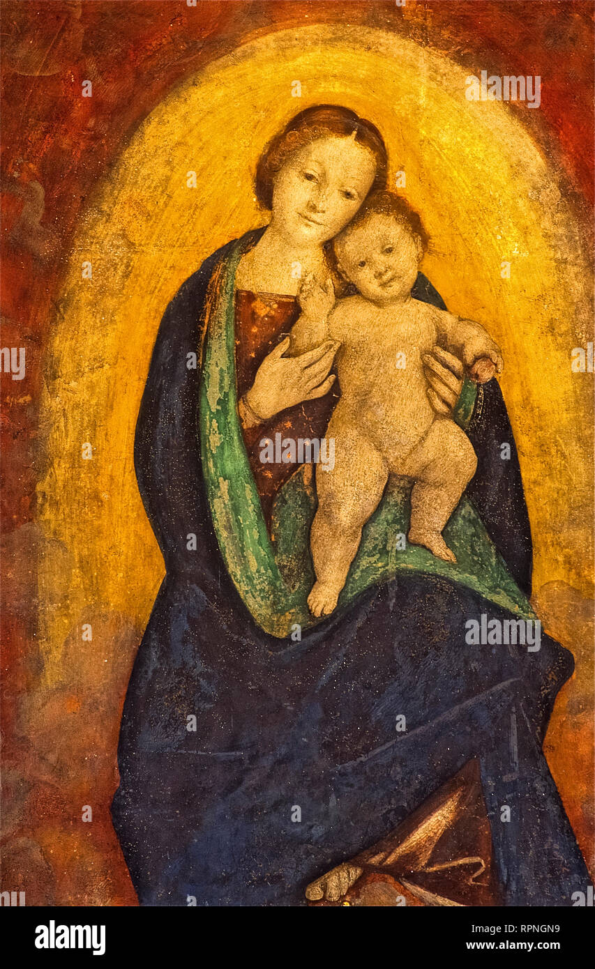 Italie Piémont Vercelli Basilique de Sant'Andrea - salle capitulaire fresco vierge à l'enfant par Lanino Banque D'Images