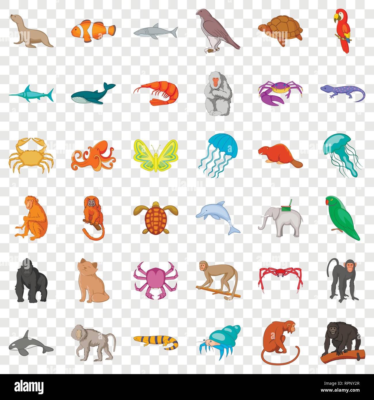 Icônes d'animaux, jeu de style cartoon Illustration de Vecteur