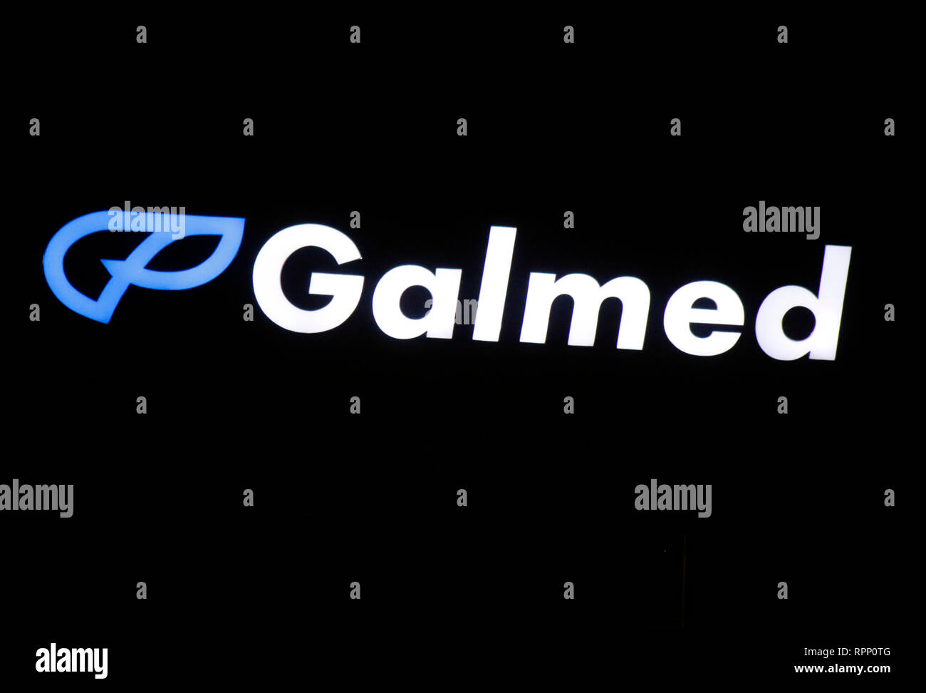 Logo das der Marke/ le logo de la marque 'Galmed', Tel Aviv, Israël. Banque D'Images