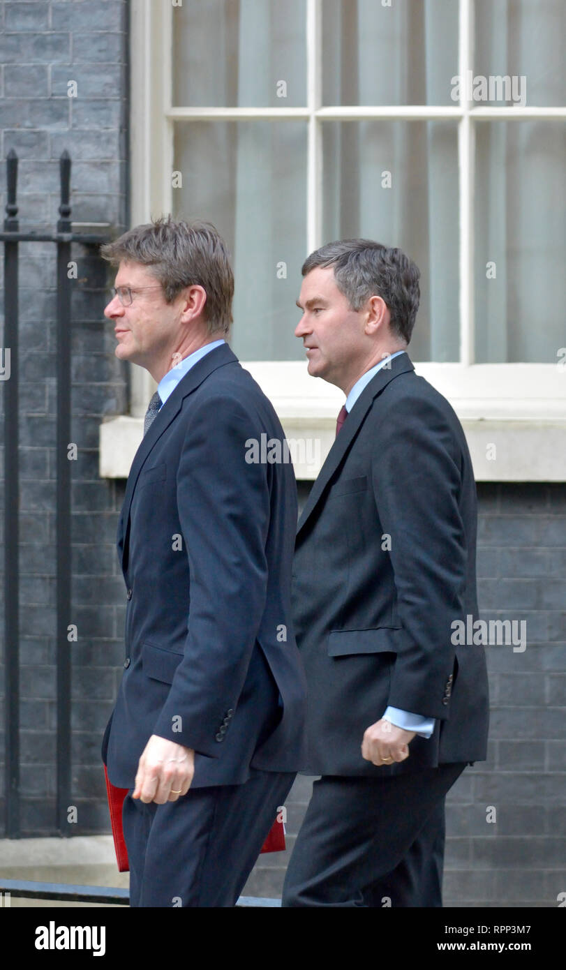 Greg Clarke MP (secrétaire d'affaires) et David Gauke MP (Secrétaire de la Justice) d'arriver à Downing Street pour une réunion avec le Premier Ministre, 21 févr. 20 Banque D'Images