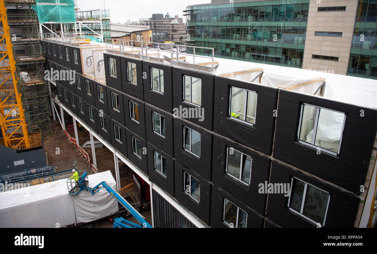 Construction de nouveaux Moxy hotel situé dans Southampton UK VIA CLT gousses modulaire construit hors site. Banque D'Images