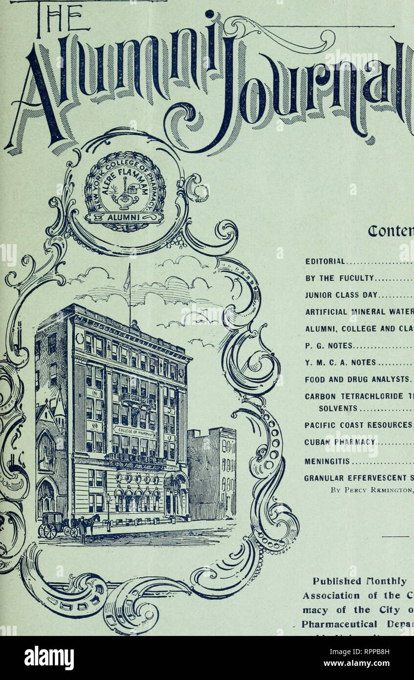 . Journal officiel de l'Association des anciens patients. L'Université de Columbia. Collège de pharmacie, pharmacologie. VOL. XIV. Avril, 1907. N° 4. dontcnts FUCULTY 43 ÉDITORIAL PAR LA CLASSE JUNIOR 44 24 44 45 eaux minérales artificielles, DES ANCIENS DE L'ORDRE ET LES NOTES DE COURS 48 NOTES 50 P. G. Y. M. C. A. 50 NOTES D'ANALYSTES SUR LES ALIMENTS ET DROGUES 51 TÉTRACHLORURE DE LA PLUS GRANDE DES RESSOURCES DE LA CÔTE DU PACIFIQUE, LES SOLVANTS 53 55 55 56 PHARMACIE CUBAIN MÉNINGITE GRANULAIRE SELS EFFERVESCENTS 58 par Percy Remington, Philadelphie. Publié le rionthly ty Association des diplômés de l'College phar- cf de la ville de New York- Département pharmaceutique de col- Banque D'Images