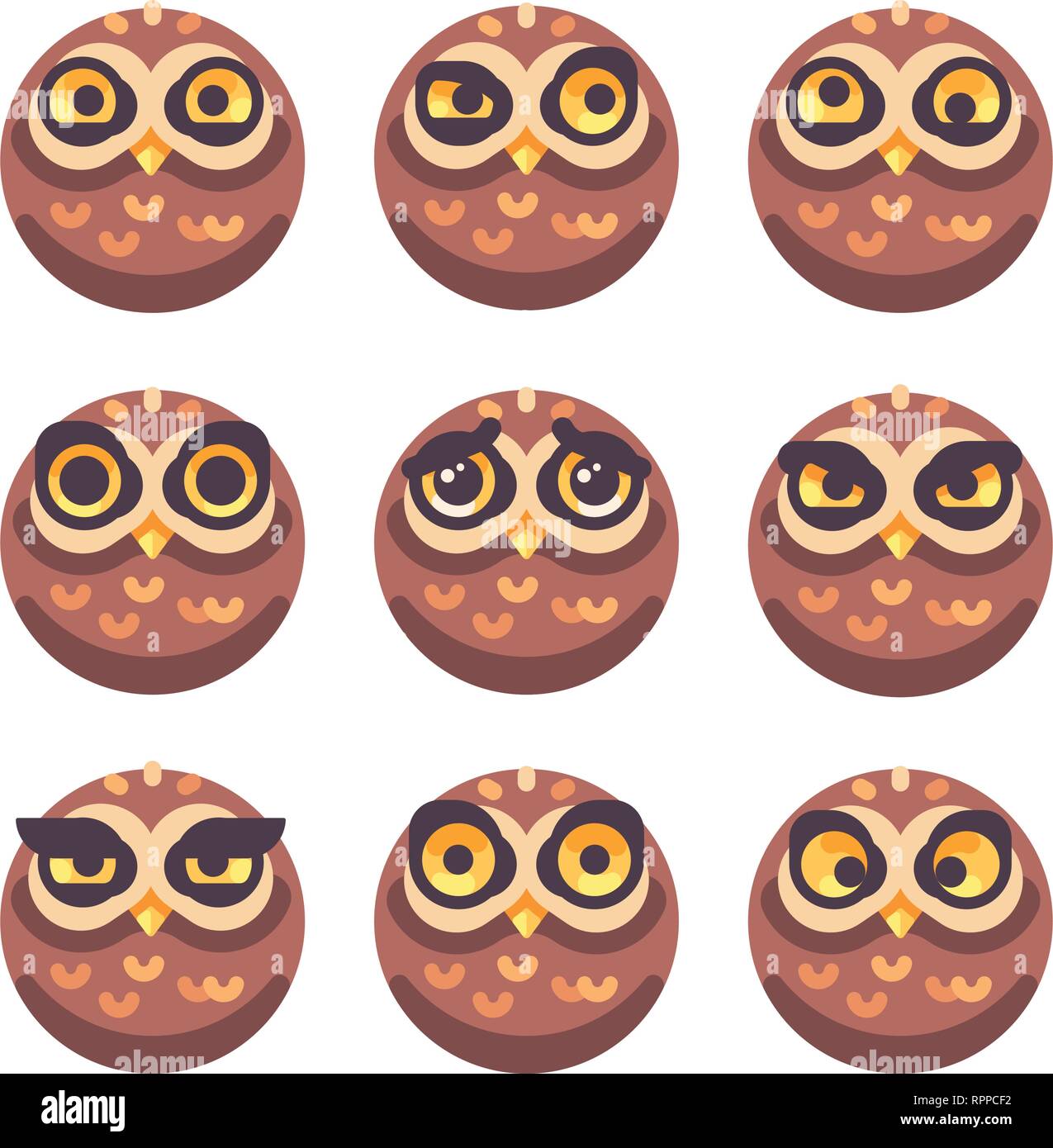 Set of funny owl visages avec des expressions différentes Illustration de Vecteur