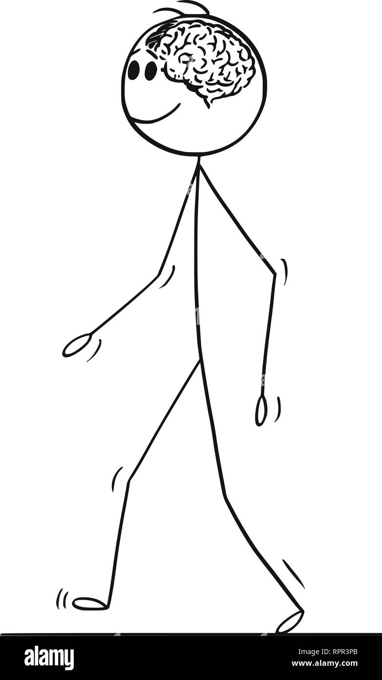 Caricature de l'Homme Avec cerveau visible dans sa tête Illustration de Vecteur