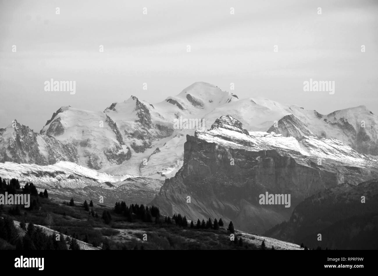 Mont Blanc en noir et blanc Banque D'Images