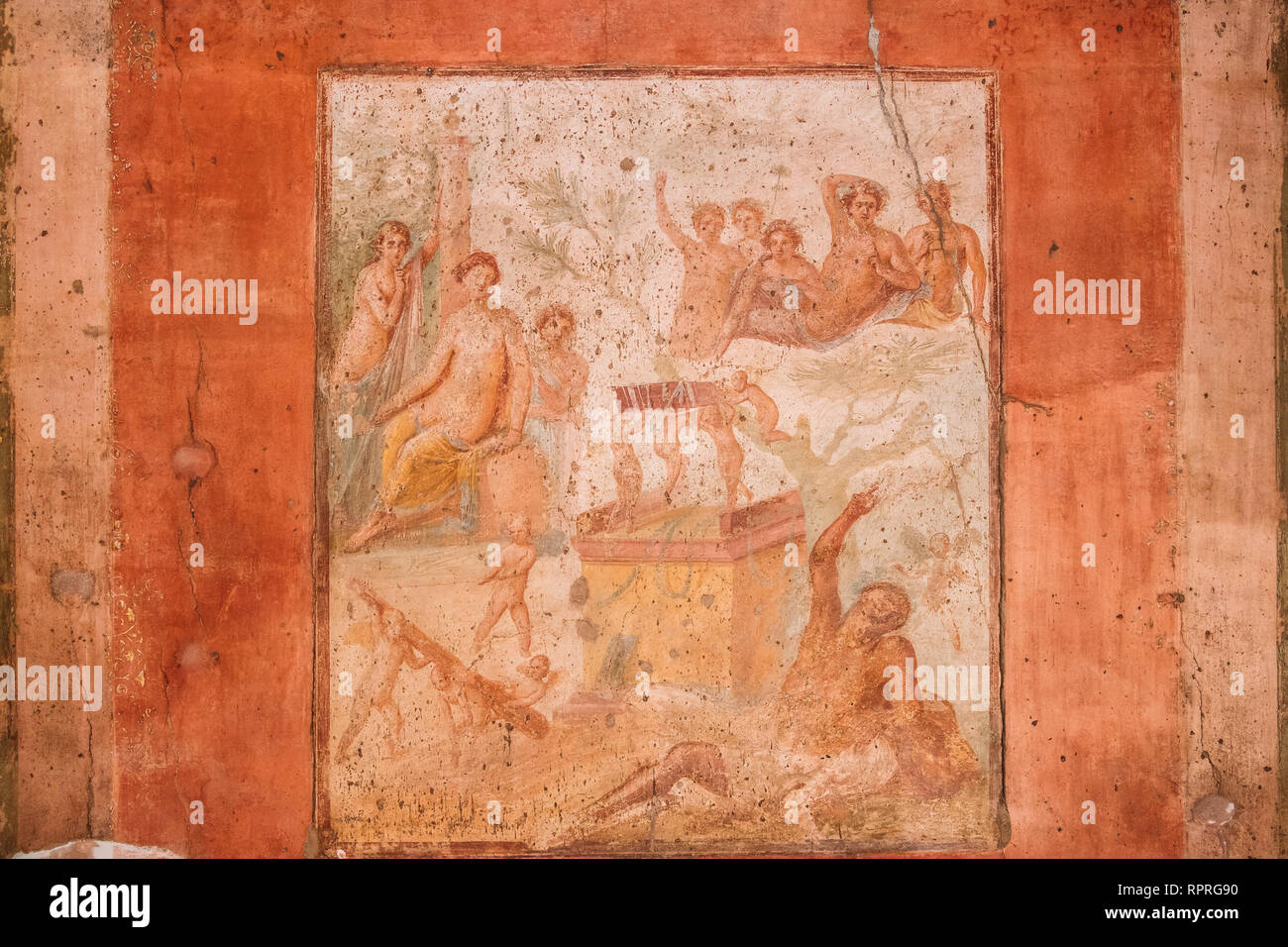 Pompéi, Italie. Fresques anciennes dans le mur de l'ancien bâtiment Banque D'Images