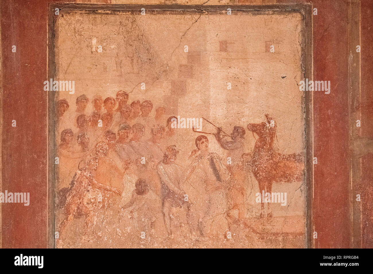 Pompéi, Italie. Fresques anciennes dans le mur de l'ancien bâtiment Banque D'Images