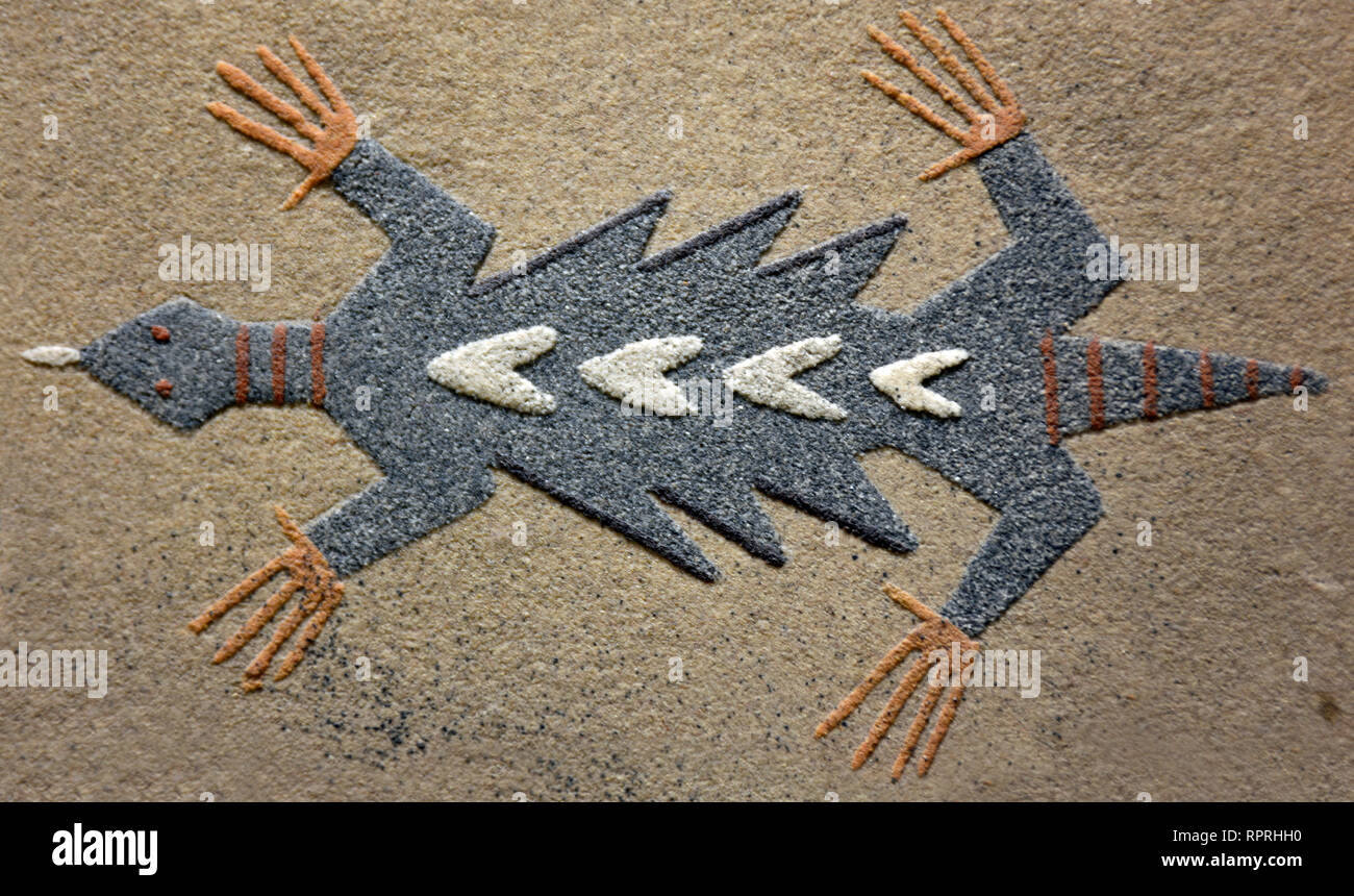 Peinture sur sable Reptiles autochtones américaines Banque D'Images