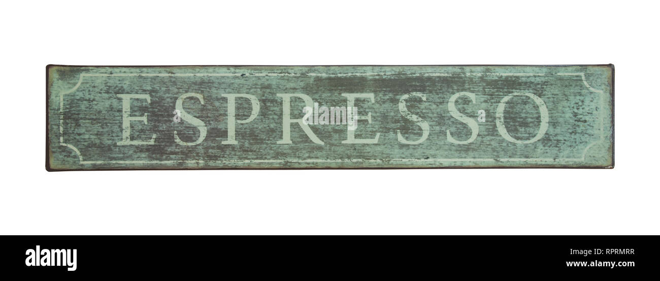 Espresso italien authentique vintage tin sign annoncer. Pour l'affiche de café cafe bar ou restaurant. Isolated on white Banque D'Images
