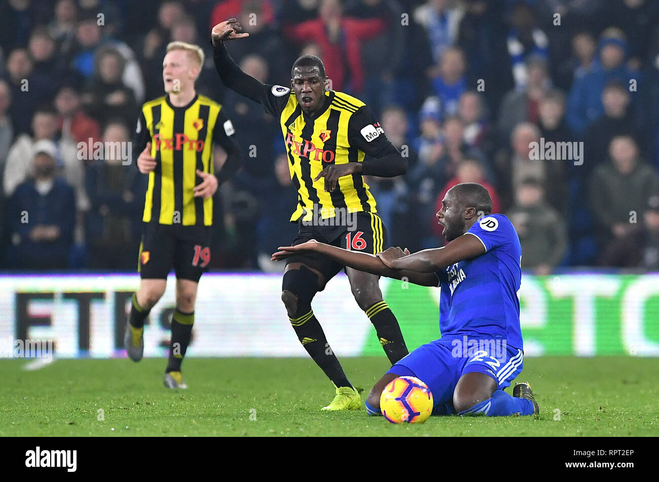 La ville de Cardiff Sol Bamba (à droite) apparaît au cours de la Premier League frustrés au Cardiff City Stadium. Banque D'Images