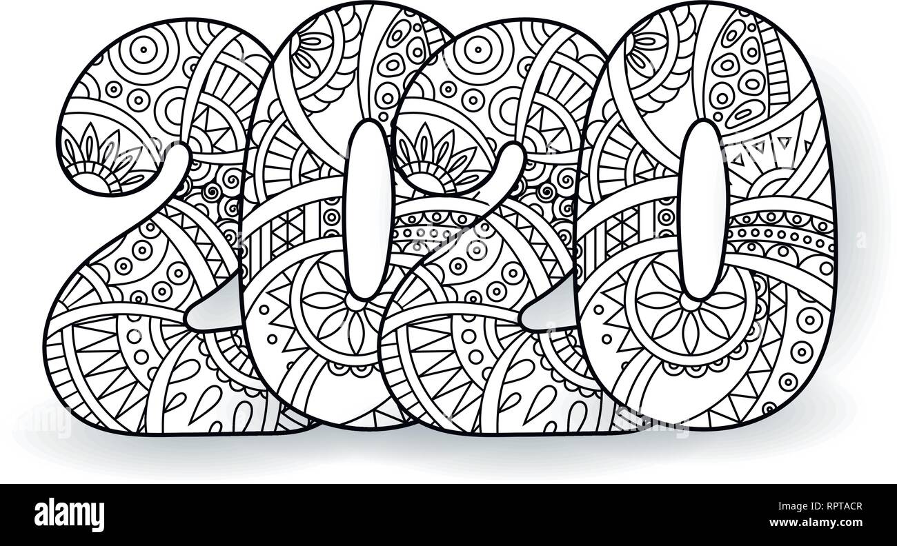Bonne Annee 2020 Nombre De Celebration Vector Illustration De Noel En Zentangle Noel Arriere Plan Image Vectorielle Stock Alamy